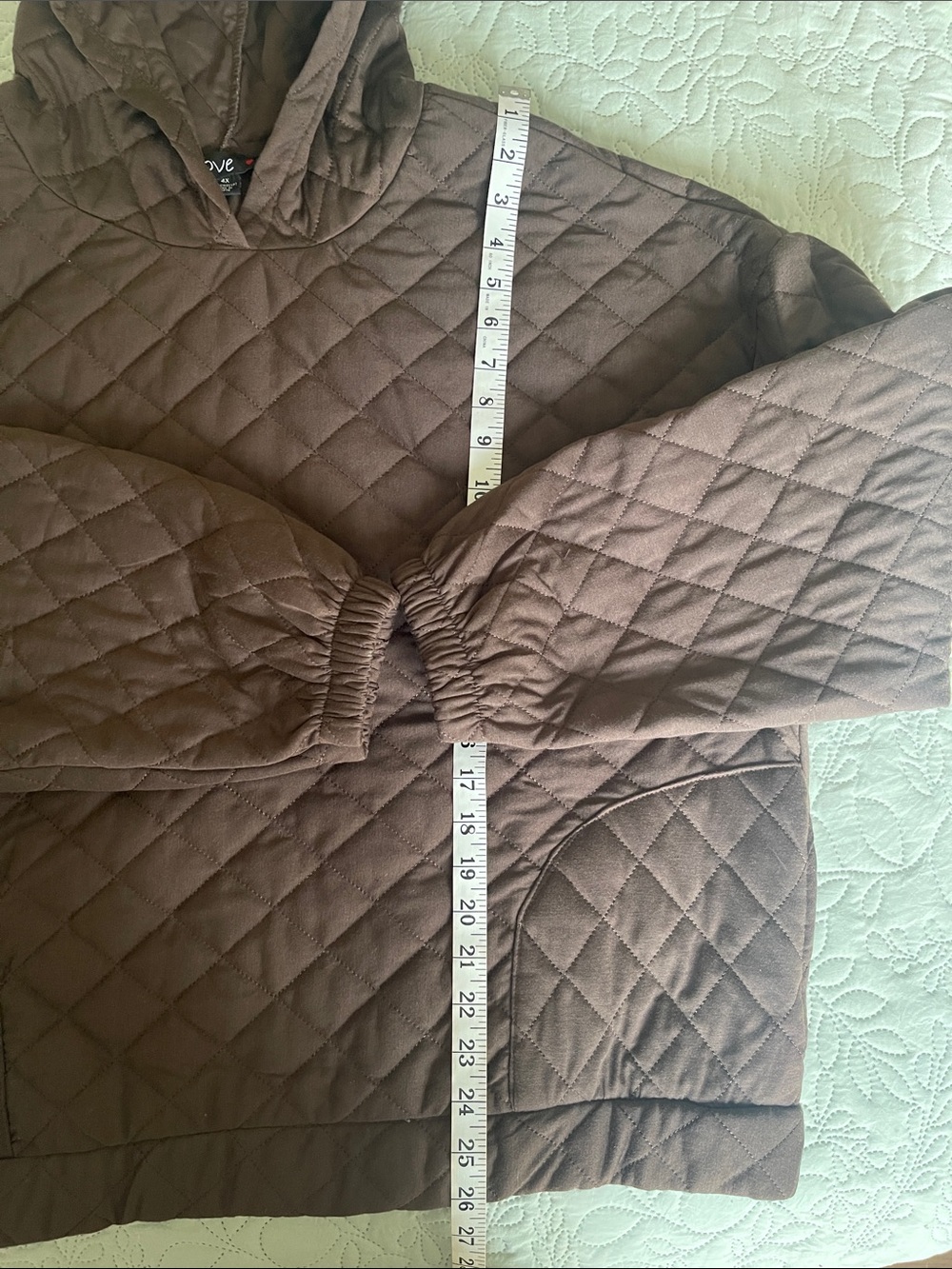 Love Brown Quilted Pullover Hoodie Pockets Size 4X - Picture 8 of 11